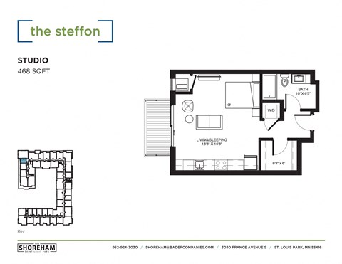 Floor plan for studio, 1 bath, 468 sqft